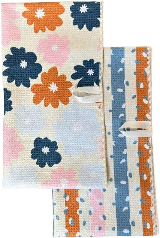 2 Pack Double Sided Kitchen Towels || Dish Towels ||Quick Dry || Designer Prints || Highly Absorbent || Hanging Hook (Rust)