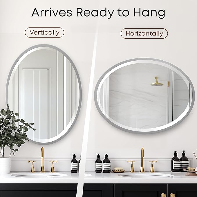 OVALCREST - Oval Wooden Beveled Wall Mirror for Home Decor, Bathroom, Vanity, Bedroom, Living Room, Hallway - London Style (Silver Spray) 17.1 x 21.1