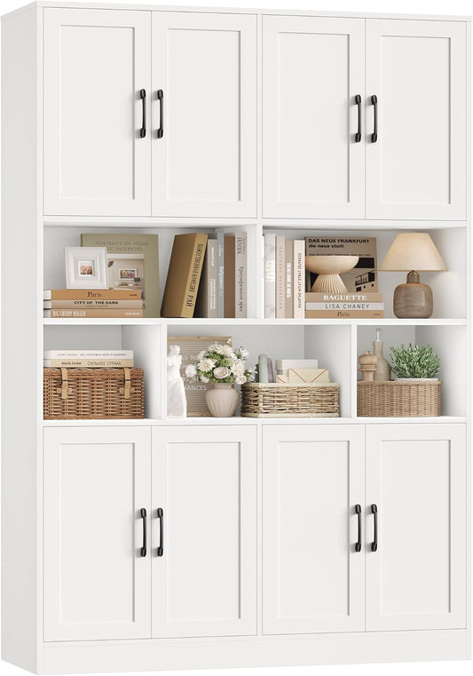 HORSTORS 71" Tall Storage Cabinet, Large Kitchen Cabinet with Deep Shelves and Doors, 47" Freestanding Display Shelf with Storage for Home Office, Living Room, White