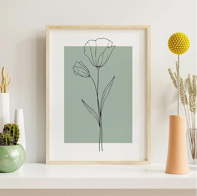 3 Line Flower Canvas Wall Art - Minimalist Botanical Flower Paintings for Living Room, Bedroom, Bathroom Scene Home Decoration - Unframed