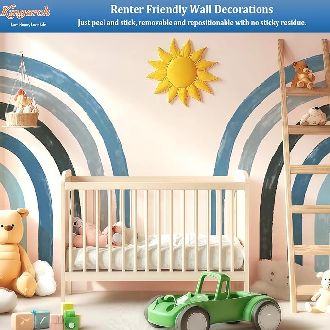 Large Boho Rainbow Wall Decals, Colorful Peel and Stick Fabric Nursery Wall Decor, Removable Home Room Wall Decor Murals Stickers for Kids Girls Toddler Bedroom Living Room Playroom