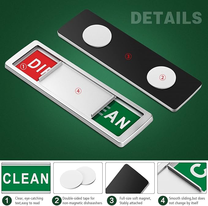 Cimkiz Dishwasher Magnet Clean Dirty Sign Shutter Only Changes When You Push It Non-Scratching Strong Magnet or Adhesive Options Indicator Tells Whether Dishes are Clean or Dirty