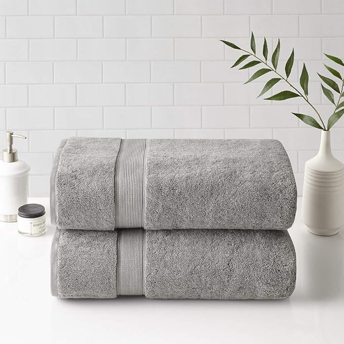 Madison Park 800GSM 100% Cotton Luxurious Bath Towel Set Highly Absorbent, Quick Dry, Hotel & Spa Quality for Bathroom, Bath Sheet 34" x 68", Silver 2 Piece