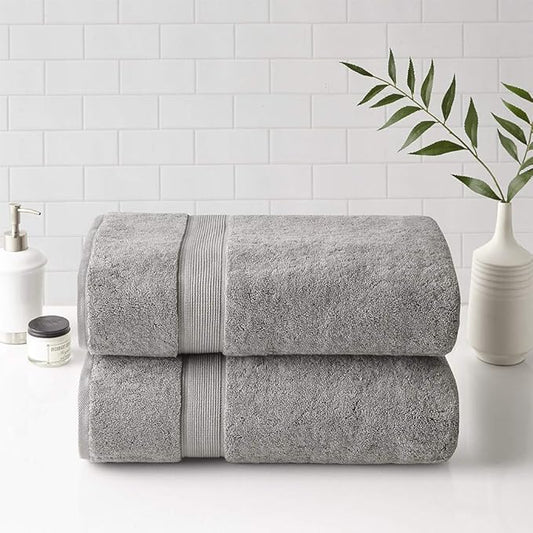 Madison Park 800GSM 100% Cotton Luxurious Bath Towel Set Highly Absorbent, Quick Dry, Hotel & Spa Quality for Bathroom, Bath Sheet 34" x 68", Silver 2 Piece