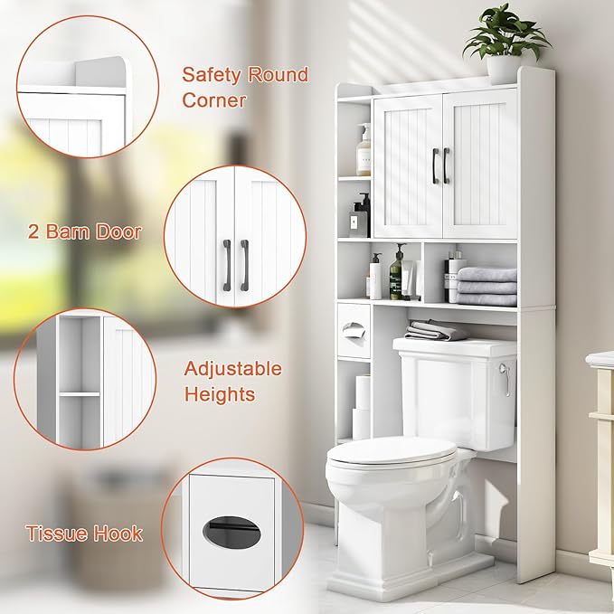 Over The Toilet Storage Cabinet, Farmhouse Storage Cabinet Over Toilet with Barn Door，Home Space-Saving Toilet Rack, for Bathroom, Restroom, Laundry