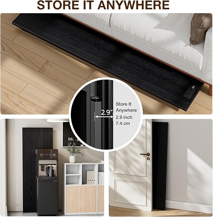 TEMI Long Computer Desk Folding Table - No Assembly, Compact 55.1" Foldable Desk with Power Outlets & USB Charging Port, Portable Lagre Office Desk, Study Table for Narrow Spaces, Dark Oak