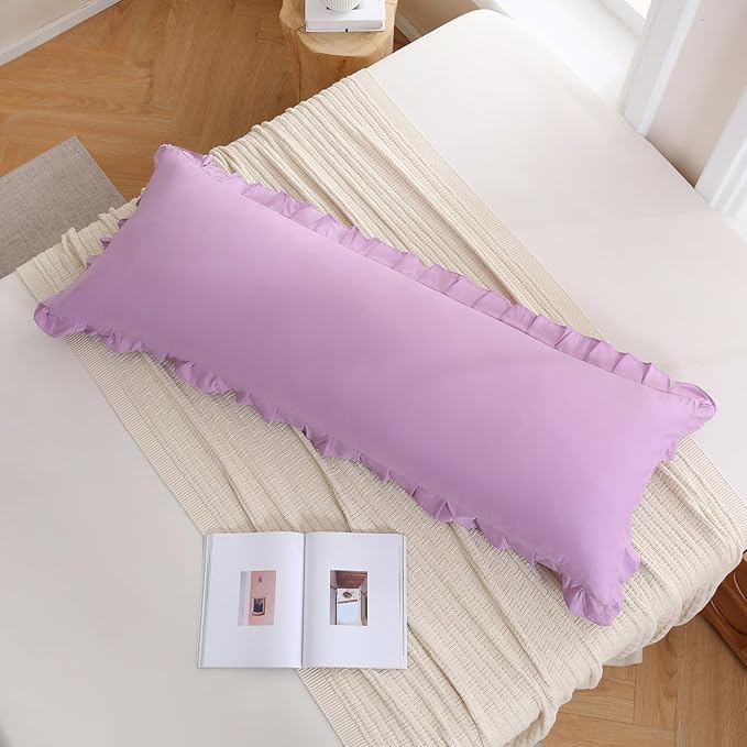 Merryword Lavender Purple Body Pillow Cover 20x54inches Long Pillowcase Ruffled Pillowcases Shabby Chic Ruffled Fringe Decor Body Ruffled Pillow Sham Cute Pillowcase