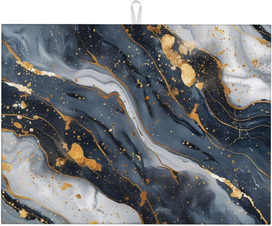 Absorbent Dish Drying Mat For Kitchen Counter, Blue Marble Microfiber Dish Drying Pad, Kitchen Gadgets For Easy Clean Multi-Use