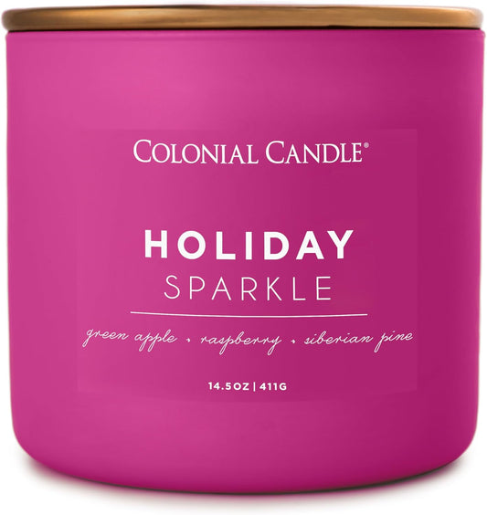 Colonial Candle Holiday Sparkle Scented Jar Candle, Pop of Color Collection, 3 Wick, Purple, 14.5 oz - Up to 60 Hours Burn