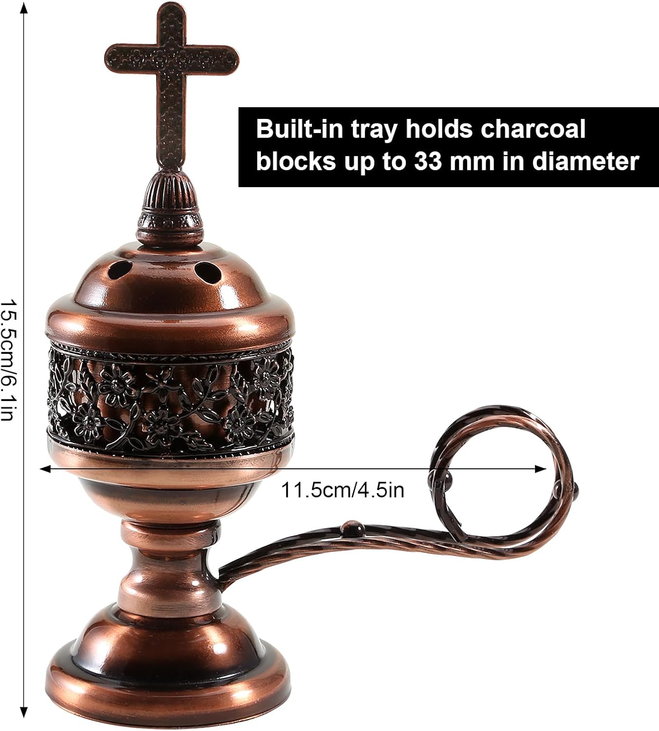 Yawlsow Incense Burner, Frankincense Charcoal Incense Stand, Bakhoor Incense Burner Holder, Ideal for Aromatherapy, Yoga and Spa, Home and Christian Church Censer, (Red Copper)