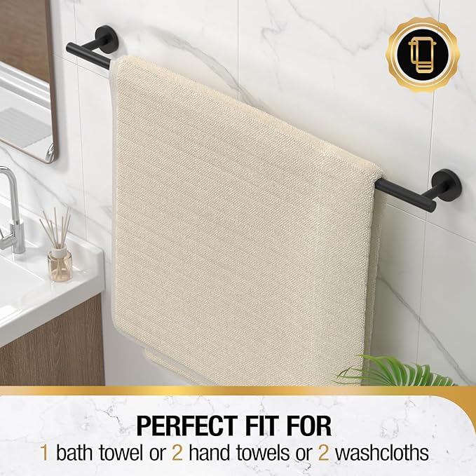 HITSLAM Matte Black 31.6 Inch Towel Bar for Bathroom, SUS304 Stainless Steel Bathroom Towel Rack Wall Mounted, Modern Home Decor Bath Towel Holder with Hardware Accessories