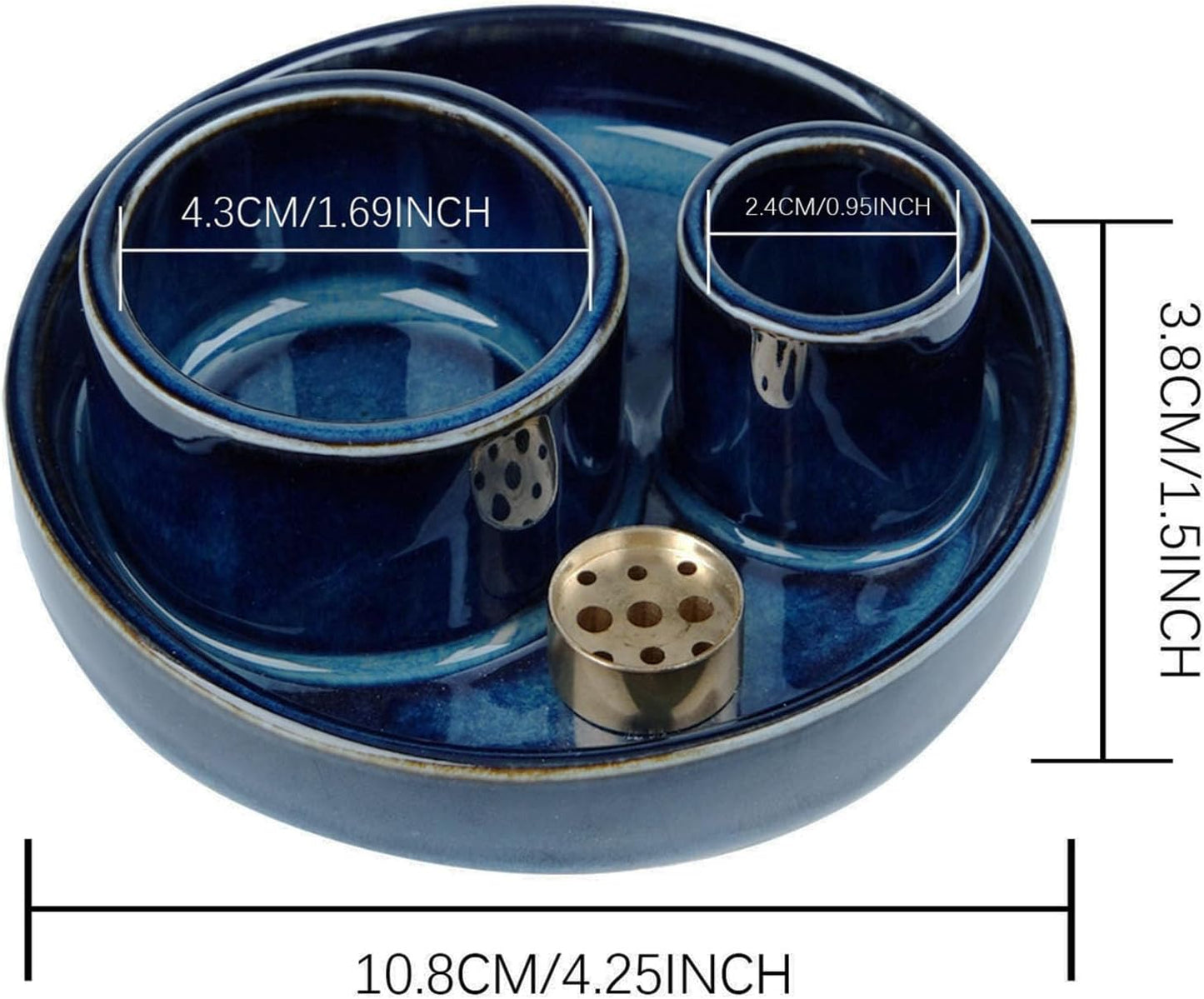 4 in 1 Incense Holder, Palo Santo Stick Holder,Sage Holder for Burning- 4.25" Sage Incense Holder for Meditation Room Home Decor (Blue Reactive)