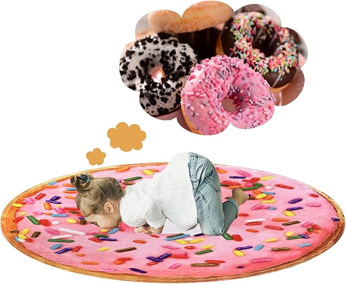 Vessia Pink Donuts Printed Throw Blanket, Realistic Funny Food Blanket for Adults and Kids, 300GSM Soft Giant Donuts Throw for Couch, Sofa, Bed, Fun Decor for All Seasons (60 inches)