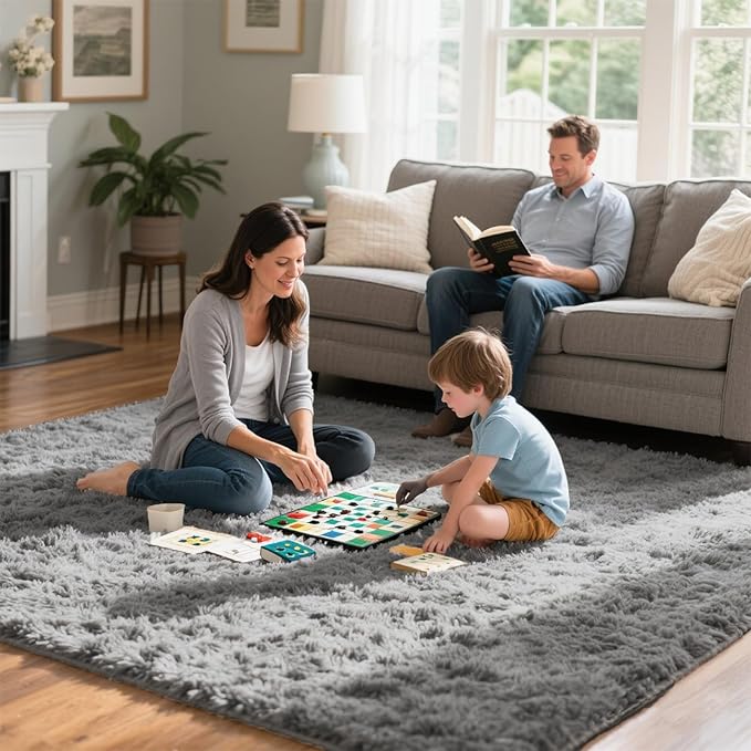 5x7 Light Grey Fluffy Area Rugs for Bedroom, Soft Indoor Plush Rug for Living Room, Large Furry Fuzzy Shag Floor Carpet for Kids Nursery Boys Room Dorm Classroom Home Office Decor Mat