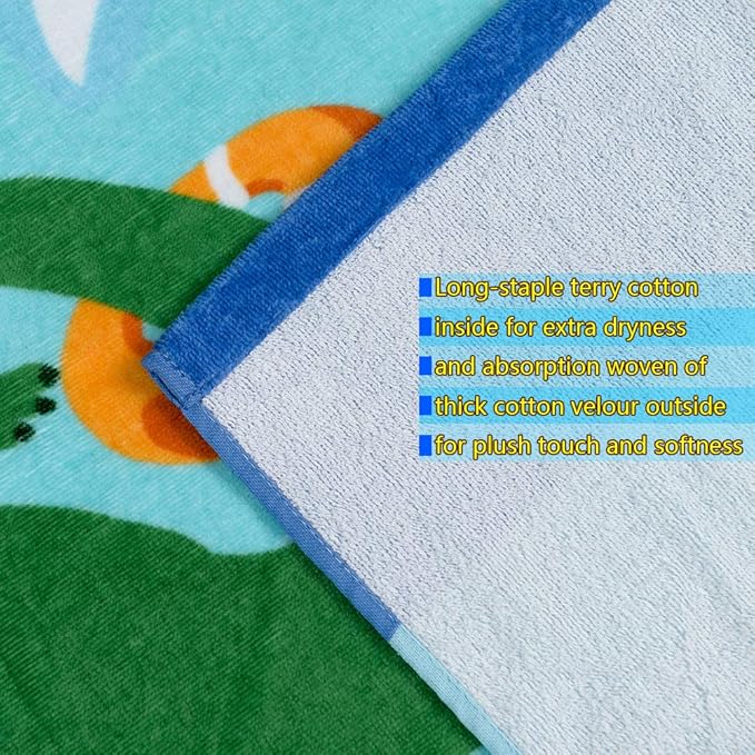 Kids Bath Towels, Kids Towel Girls Boys Hooded Beach,Bathroom,Pool Swim Towels 30 × 50 INCH Large Size Ultra Absorbent Cute Cartoon Animal Full Vitality 100% Cotton Wearable Wrap for Child