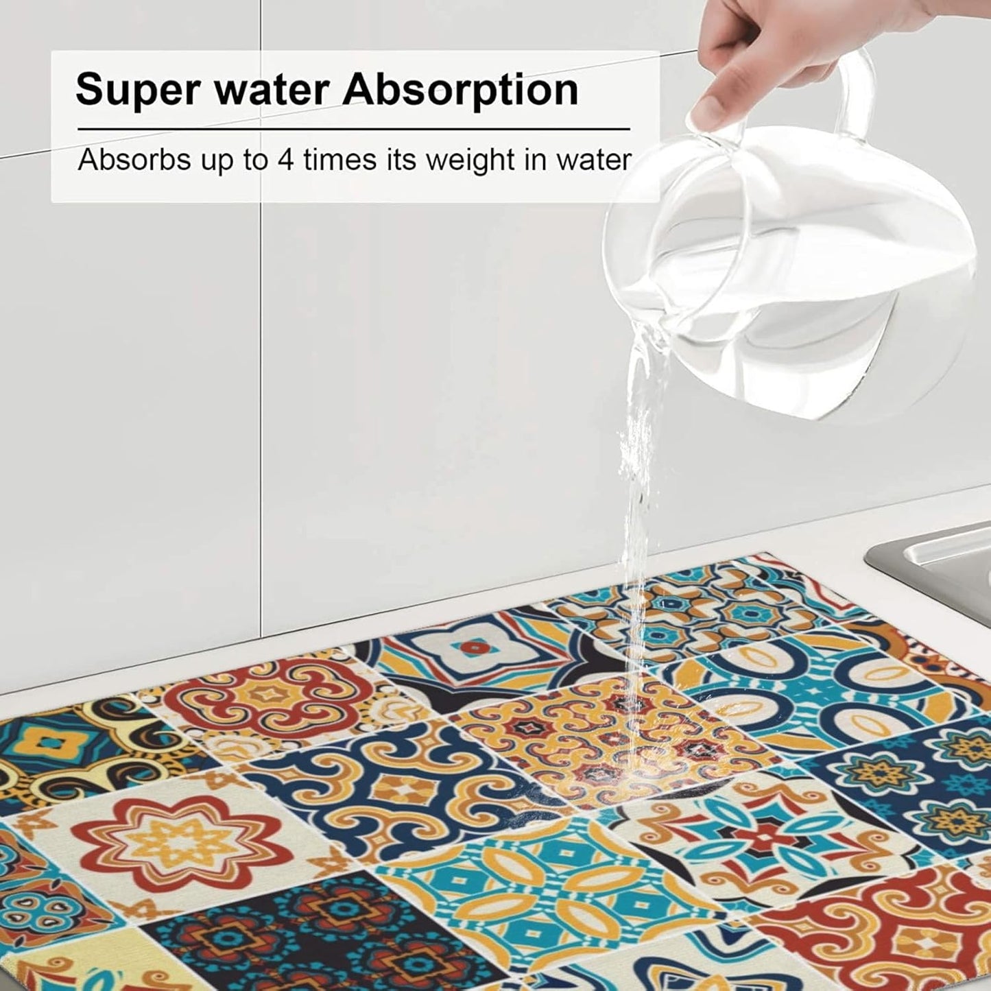 Talavera Mexican Tiles Dish Drying Mat 18x24 For Kitchen Counter Absorbent Microfiber Dishes Pad Dish Drainer Rack Mats Fast Dry Kitchen Accessories