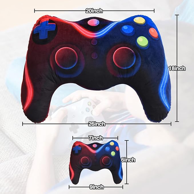 Meeting Story Game Controller Shaped Plush Throw Pillow Cushion for Boys and Girls Gamer Room Decoration for Sofa Couch/Computer Chair/Bed Gifts for Teen Boys Gaming Toy Pillow (Red Blue, Large)