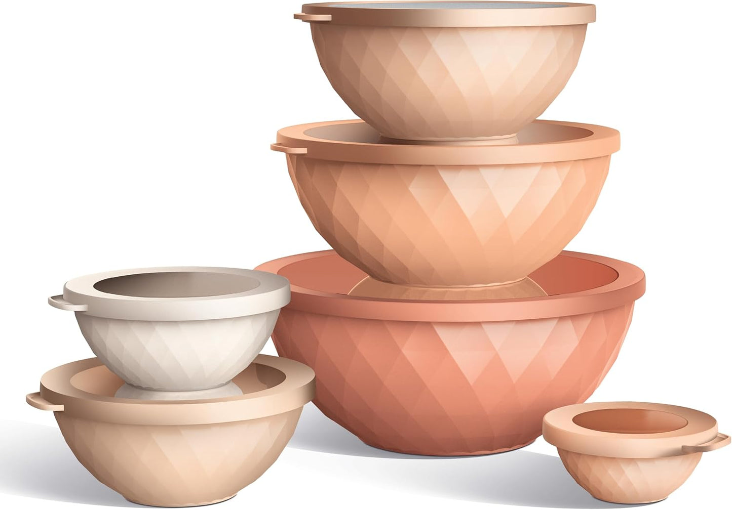 COOK WITH COLOR Mixing Bowls with Lids - 12 Piece Plastic Nesting Bowls Set includes 6 Prep Bowls and 6 Lids, Diamond Design - Microwave Safe, Orange