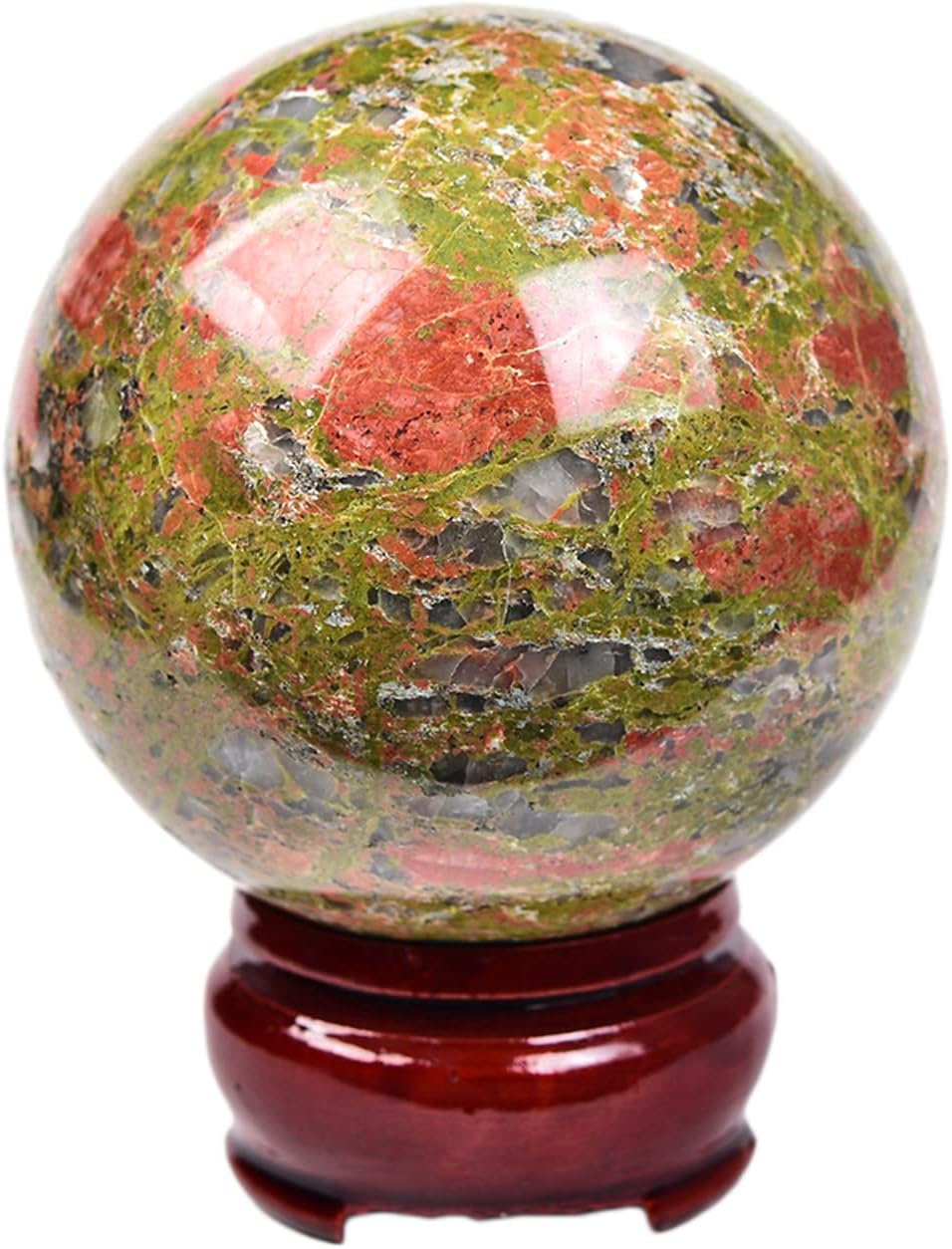 JIC Gem Small Crystal Sphere Ball Natural Unakite Stone Healing Crystal Ball with Decoation Stand for Fengshui Meditation Decoation (60-70mm)