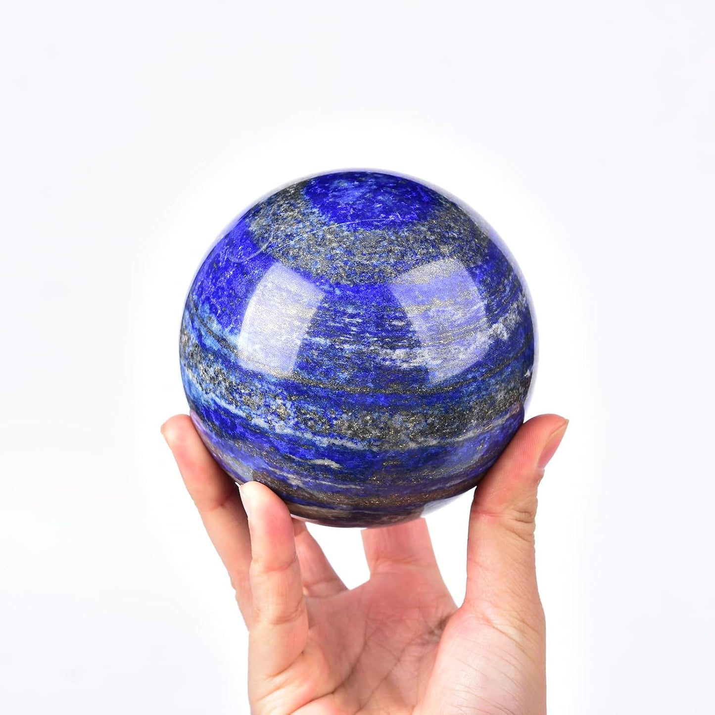 JIC Gem Large Blues Lapis Lazuli Crystal Sphere Ball with Wooden Stand Quartz Crystal Ball Healing Crystal Sphere 90-100mm