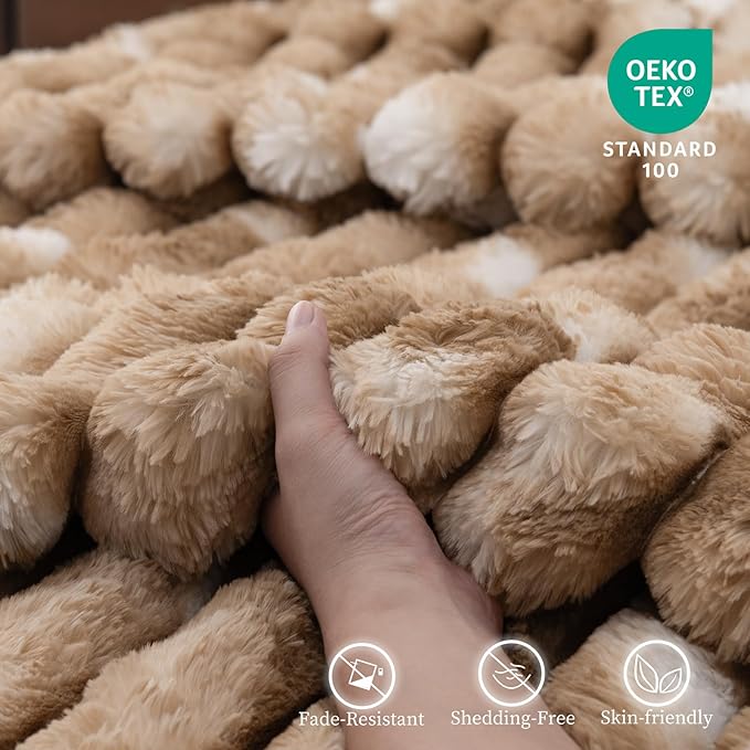 Throw Blanket for Couch - 60" x 80" Faux Rabbit Fur Throw Blanket Cozy Soft Warm Blankets for Bed Sofa Bedroom Living Room Fluffy Striped Blankets for Fall Winter, Home Decor, Brown
