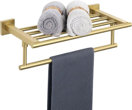 Alise Towel Rack,Towel Holder Towel Hanger with Towel Bar for Bathroom Lavatory,Wall Mount SUS 304 Stainless Steel Towel Shelf,GKL100-G Brushed Gold 16-Inch