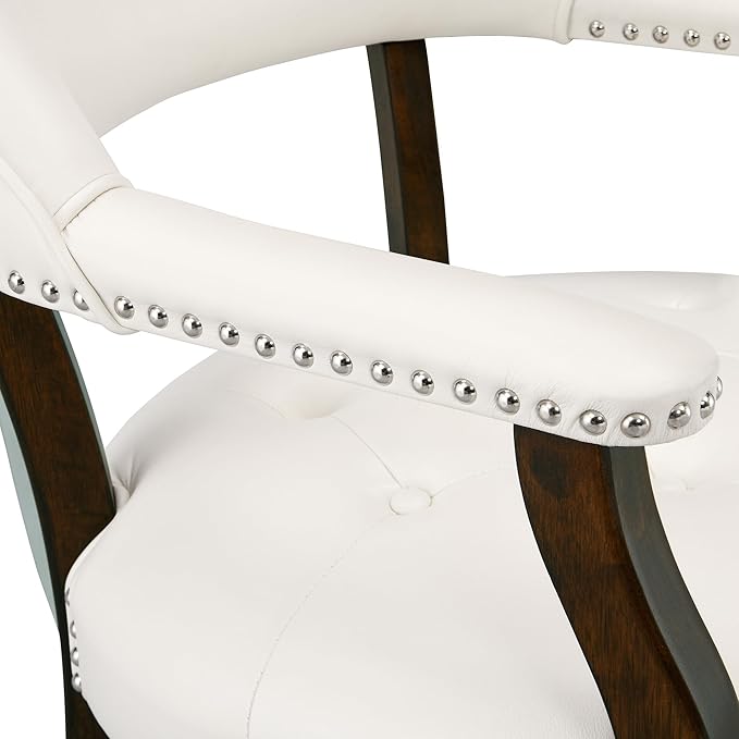 MODERION Solid Wood Boss Caption's Chairs,Dinning Chairs with Wheels and Arms,Office Desk Chairs, Classic Swivel Accent Chairs with Upholstered,Dinner Chairs, 31.5¡±H White SY318WT