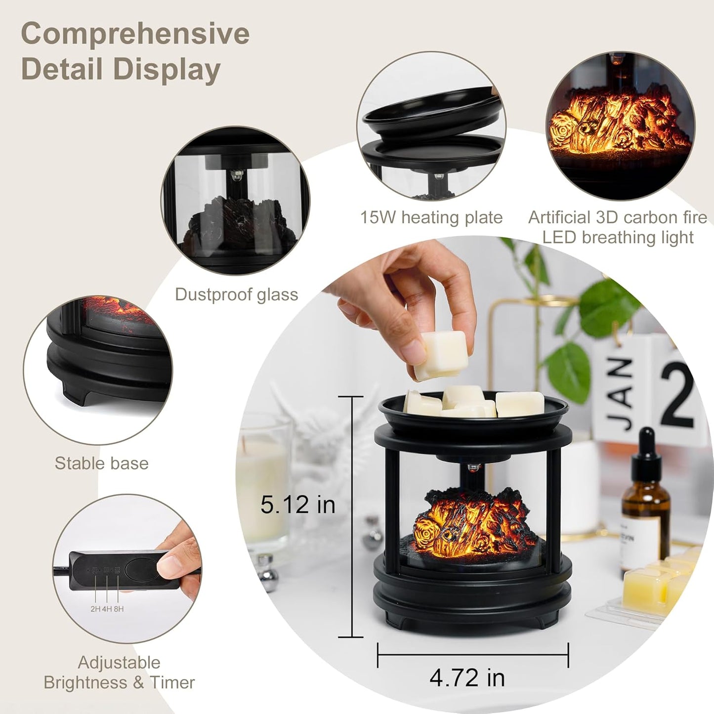 Wax Melt Warmer with Timer,Campfire Wax Warmer,3-in-1 Oil Burner Electric Candle Wax Warmer,Wax Warmer for Scented Wax Melts,Wax Melter Fragrance Warmer for Home Office Bedroom Gifts & Decor