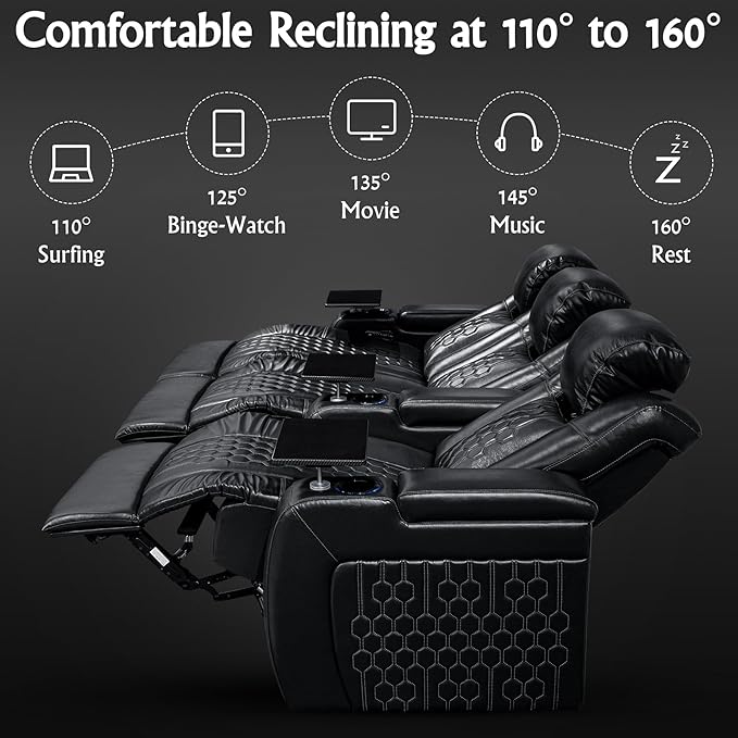 Home Theater Seating, Living Room, Powered Headrest, Powered Lumbar, Italian Leather, Powered Recline, Single Recliner (Coffee Color, Row of 3 Loveseat Left)