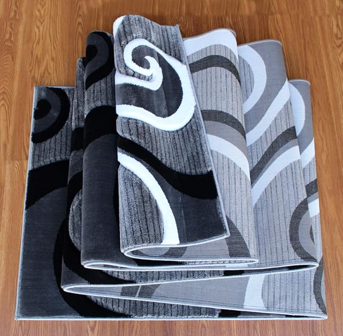 Masada Rugs Sophia Collection Hand Carved Long Runner Area Rug Modern Contemporary Grey White Black (2 Feet 8 Inch X 15 Feet 6 Inch) Runner