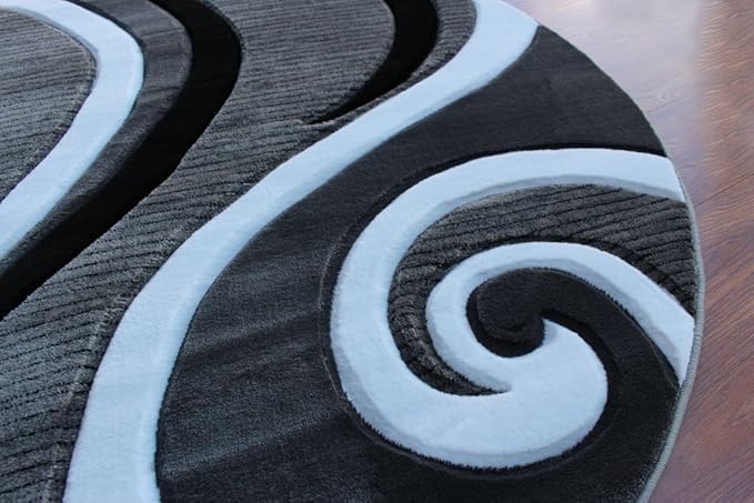 Masada Rugs, Sophia Collection Hand Carved Area Rug Modern Contemporary Grey White Black (8 Feet X 8 Feet) Round