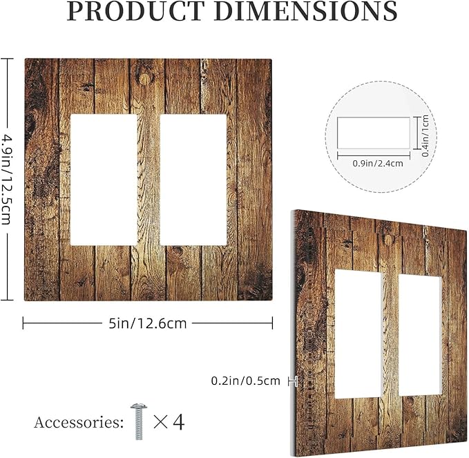 Rustic Brown Wood Natural Wooden Decorative Outlet Covers 2 Gang Double GFCI Rocker Electrical Wall Panels Light Switch Cover Plate for Bedroom Home Decor