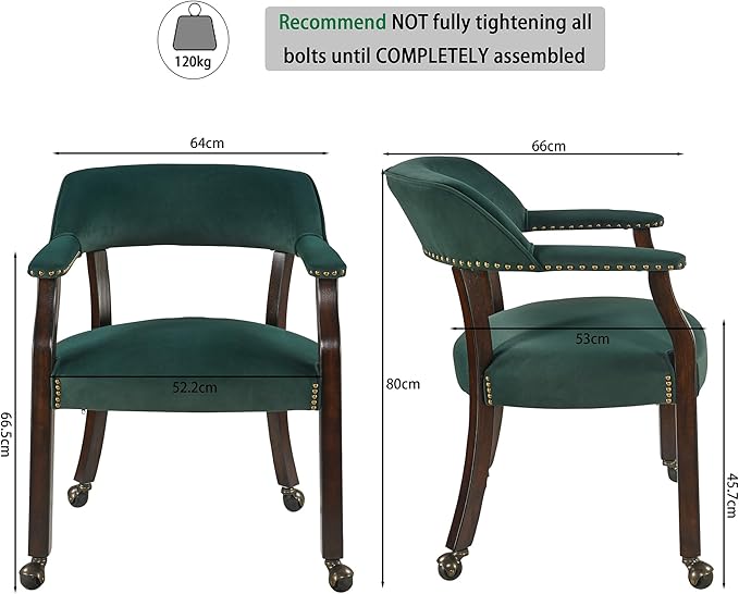 MODERION Dinning Chairs with Wheels and Arms Set of 6, Solid Wood Office Desk Chairs with Frosted Velvet Upholstered, Classic Swivel Accent Chairs, 31.5" H Boss Caption's Chair, Sea Green XXY-HT22-SG