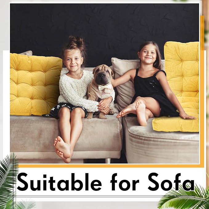 Jerify 4 Pcs Floor Pillow Cushions 22 x 22 Inch Round Square Large Meditation Floor Pillow for Classroom Adult Meditation Picnic Party Cushion for Seating Gift Christmas(Yellow,Square)