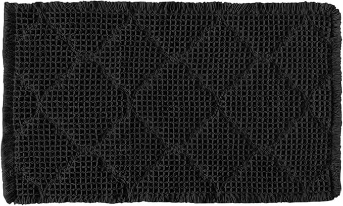 ZALL Black Waffle Bath Mat,Super Absorbent Non Slip Bathroom Rug,Brown 24x36inch, Geometric Diamond Machine Washable Ultra Soft Floor Mats