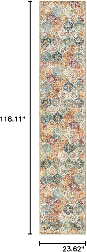 Lahome Moroccan Washable Runner Rug 2x10, Kitchen Runners for Hallways Rubber Backing Ultra-Thin Vintage Hallway Rug Non-Slip Stair Carpet for Entryway Bedroom Laundry Room, Cream/Multi