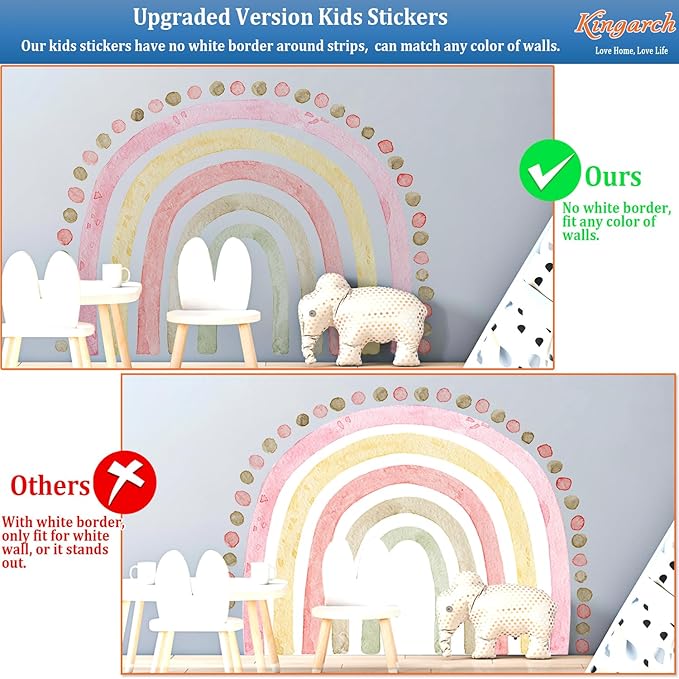 Large Pink Rainbow Wall Decals, Boho Dots Peel and Stick Fabric Nursery Wall Decor, Removable Home Room Wall Decor Murals Stickers for Kids Girls Toddler Bedroom Living Room Playroom