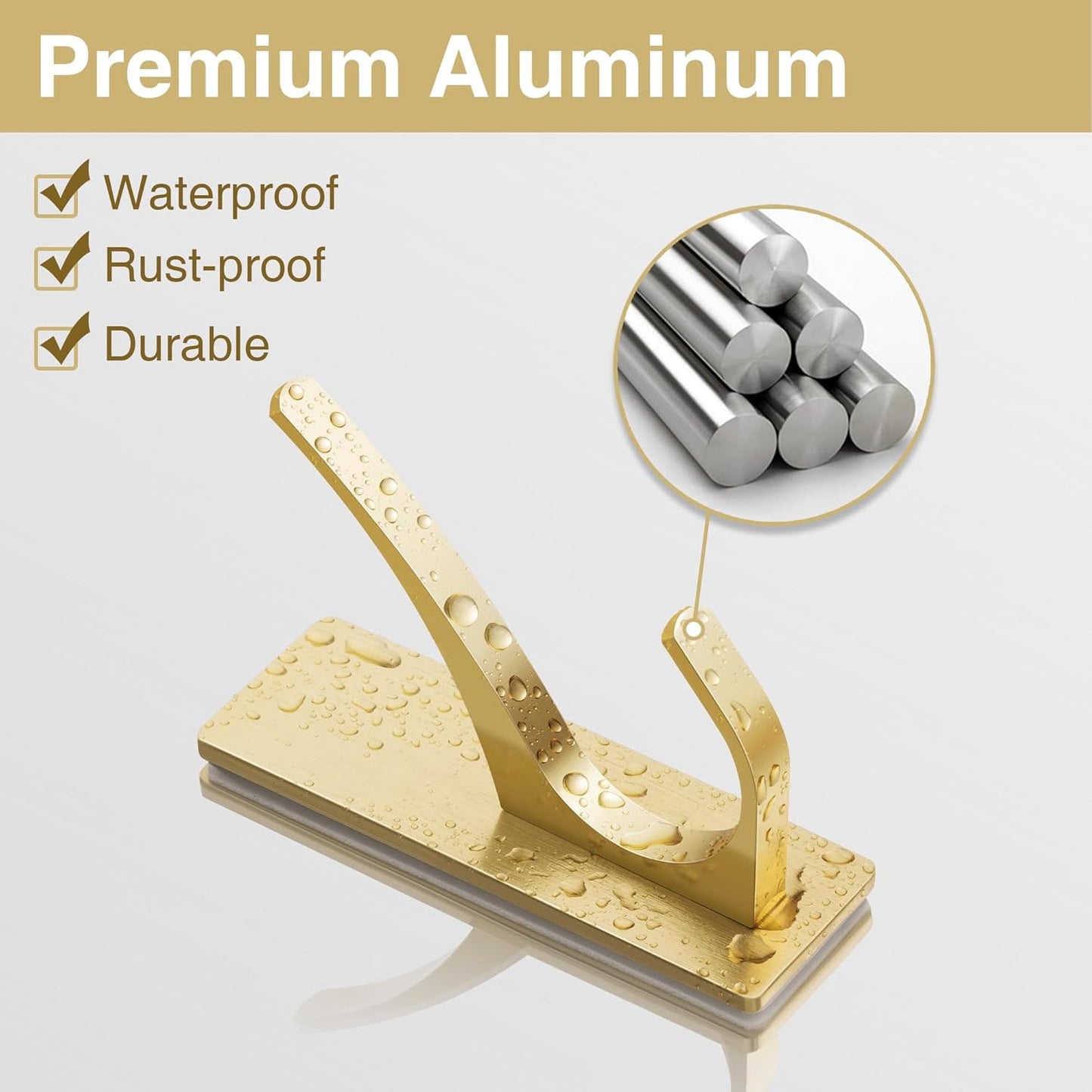 Self Adhesive Coat Hooks for Hanging, Heavy Duty Stainless Double Wall Hook for Towel, Backpack, Hat, Sturdy Metal Hanger for Bathroom, Bedroom, Door, Wall Mounted, 4-Pack, Brushed Gold