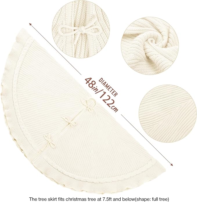 Hommtina Christmas Tree Skirt 48 Inches Beige Tree Skirt,Christmas Tree Decorations Faux Fur Tree Skirt for Xmas Holiday Home Party Decorations Ornaments (Wave Beige)