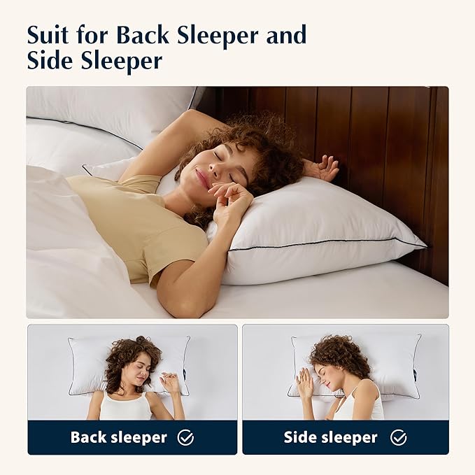 Pacific Coast Bed Pillow, Luxury Hotel Collection Goose Feather and Down Pillow for Sleeping with Classic Diamond Pattern, Medium Supportive, Standard Size 1 Pack