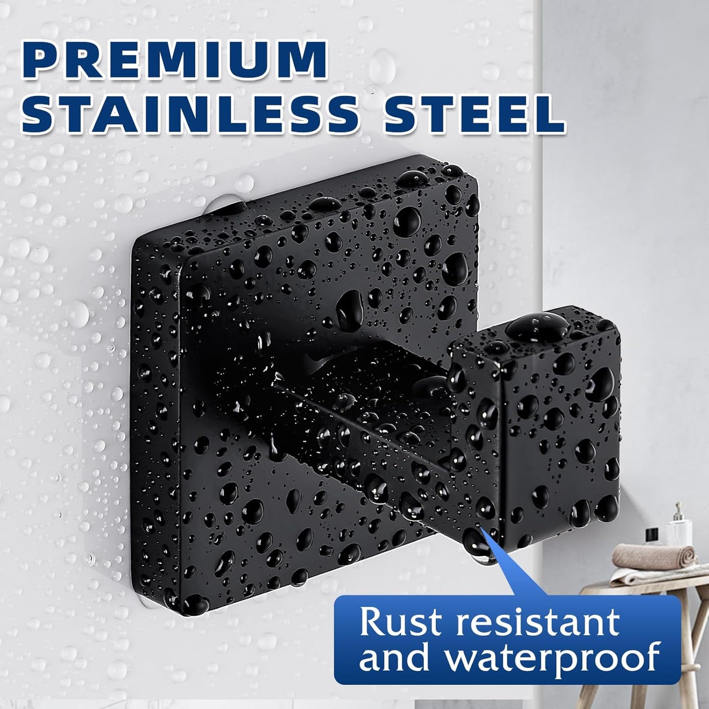 Matte Black Towel Hooks for Bathrooms, Heavy Duty Wall Mounted Stainless Steel Modern Hook, 4 Pack – Ideal for Hanging Towels, Robes, Coats, in Kitchen, Bedroom, Bathroom, or Hotel