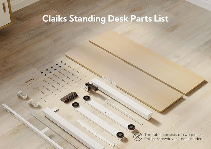 Claiks Electric Standing Desk, Adjustable Height Stand up Desk, 55x24 Inches Sit Stand Home Office Desk with Splice Board, White Frame/Nature Top