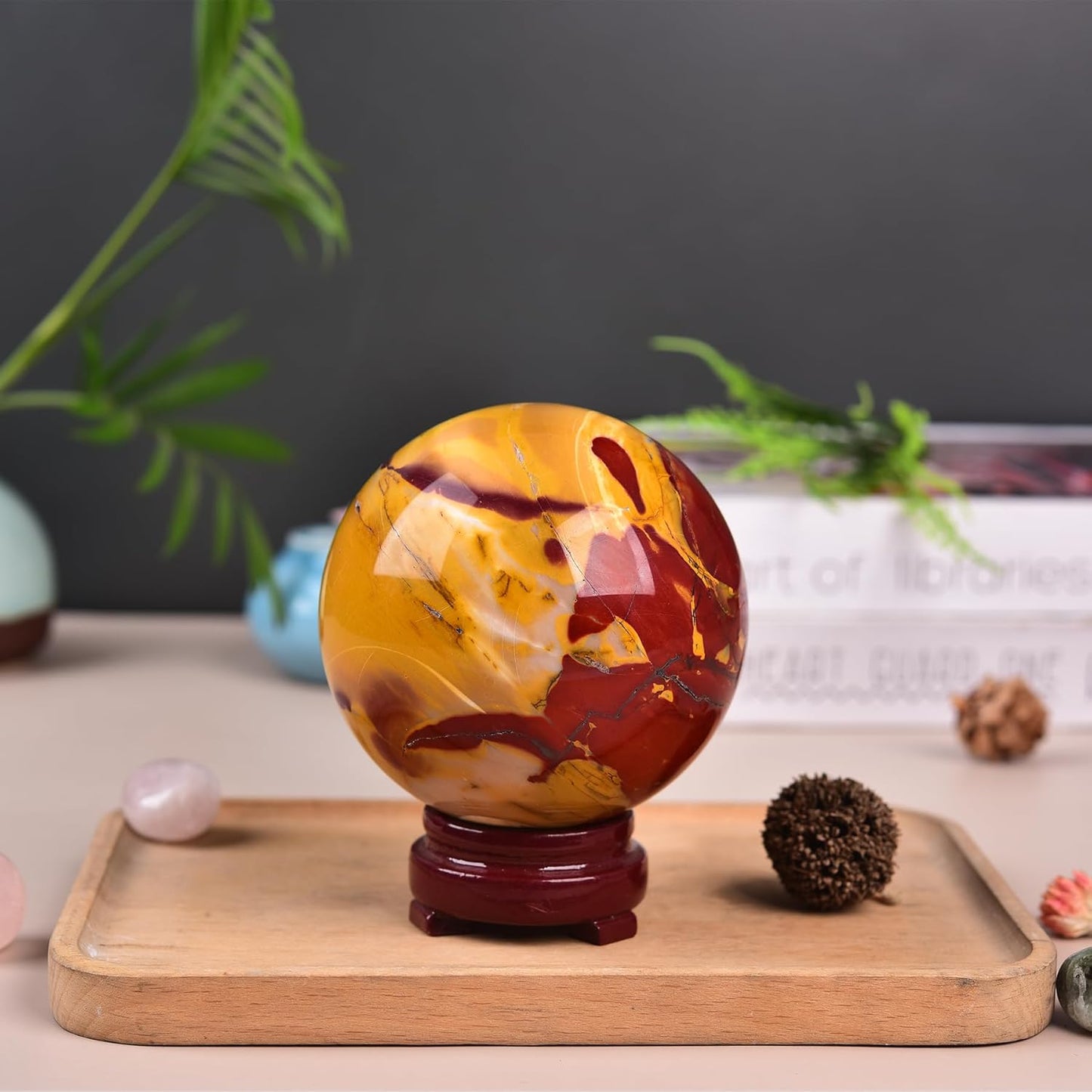 JIC Gem Yellow Healing Crystal Ball Sphere Natural Gemstone Ball Egg Yolk Stone Crystal Decorative Ball Chakra Meditation Reiki Home Office Decoration 8-9cm