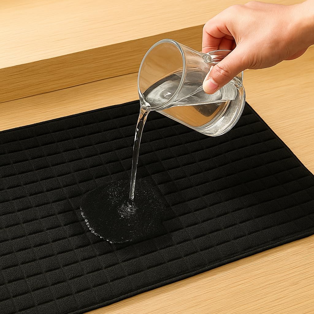 Dish Drying Mat 15"x20" – Ultra Absorbent Microfiber Kitchen Counter Mat, Fast-Dry Dish Pad for Dishes, dish drying mats for kitchen counter, Soft & Durable (Black, Large)