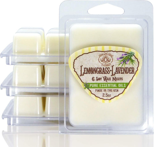 Scented Wax Melts for Wax Warmers - Highly Fragrant Air Freshener - 4 Pack Set of 6 Melt Cubes with Essential Oils - Made in USA by Way Out West Candles (4, Lemongrass-Lavender)