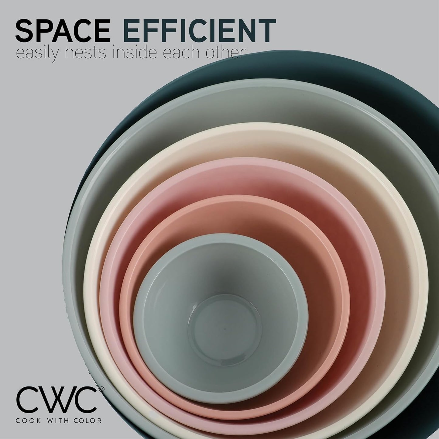 COOK WITH COLOR Mixing Bowls with Lids - 12 Piece Plastic Nesting Bowls Set includes 6 Prep Bowls and 6 Lids, Non Slip Bottom and Embossed Design - Microwave Safe (Teal)