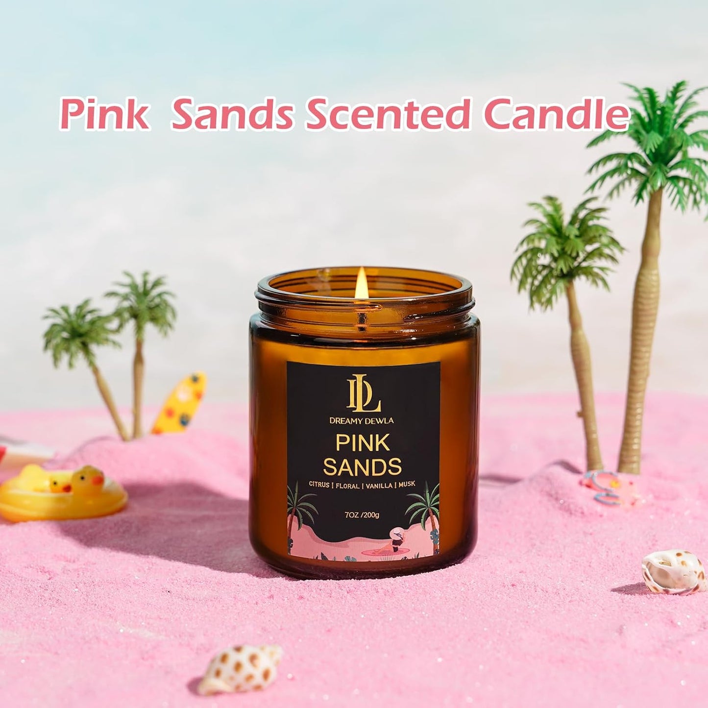 Pink Sands Candles, 7oz Pink Sands Scented Candle, Natural Soy Candles for Home Scented, Long Lasting with 50 Hour Burn Time, Gifts for Men Women