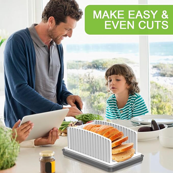 HHXRISE Bread Slicer for Homemade Bread, Adjustable Bread Slicer Guide with Crumb Tray, Plastic Bread Loaf Slicing for Kitchen Homemade Sourdough Rounds,Sandwich Cutter