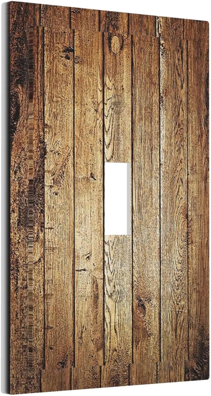 Rustic Brown Wood Natural Wooden Decorative Light Switch Cover 1 Gang Single Toggle Device Electrical Faceplate Switchplates Decorator Outlet Wall Plate for Bedroom Home Decor