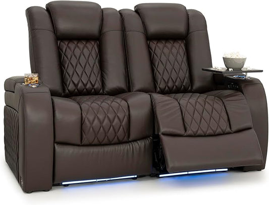 Seatcraft Diamante Zero-Gravity CoolZero Italian Leather Home Theater Seating, Power Headrest, Power Recline, Row of 2 Loveseat, Brown